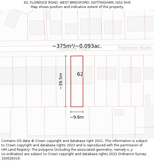 62, FLORENCE ROAD, WEST BRIDGFORD, NOTTINGHAM, NG2 5HS: Plot and title map