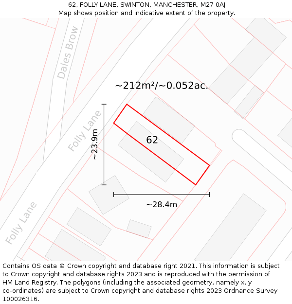 62, FOLLY LANE, SWINTON, MANCHESTER, M27 0AJ: Plot and title map