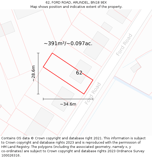 62, FORD ROAD, ARUNDEL, BN18 9EX: Plot and title map