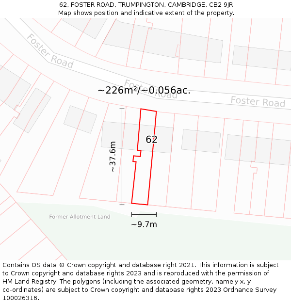 62, FOSTER ROAD, TRUMPINGTON, CAMBRIDGE, CB2 9JR: Plot and title map