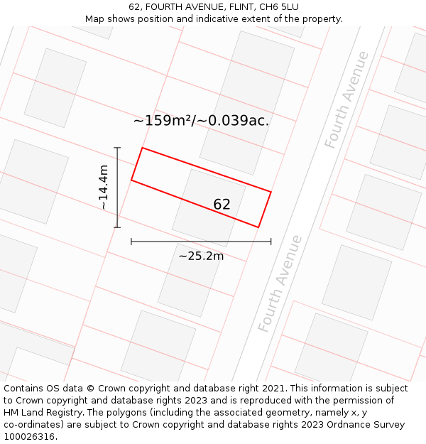 62, FOURTH AVENUE, FLINT, CH6 5LU: Plot and title map