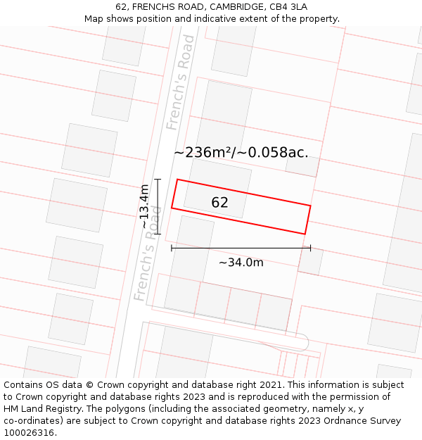 62, FRENCHS ROAD, CAMBRIDGE, CB4 3LA: Plot and title map