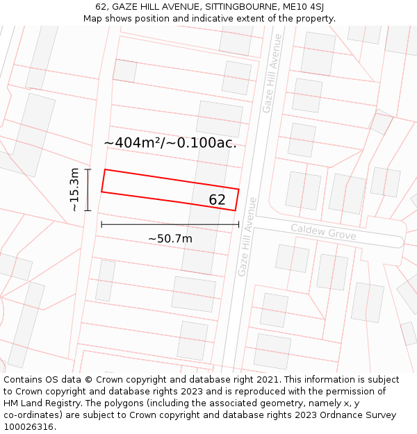 62, GAZE HILL AVENUE, SITTINGBOURNE, ME10 4SJ: Plot and title map