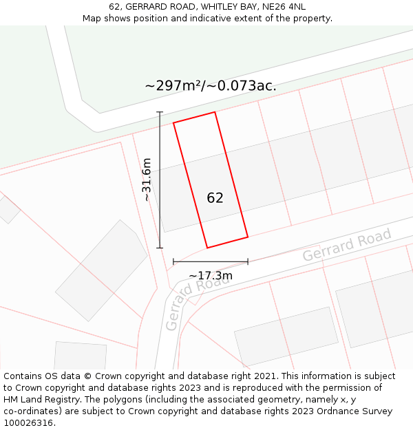 62, GERRARD ROAD, WHITLEY BAY, NE26 4NL: Plot and title map