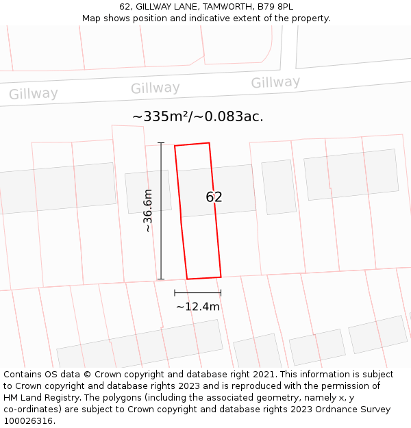 62, GILLWAY LANE, TAMWORTH, B79 8PL: Plot and title map