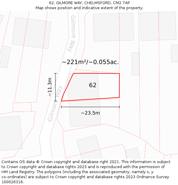 62, GILMORE WAY, CHELMSFORD, CM2 7AP: Plot and title map