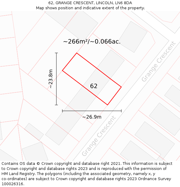 62, GRANGE CRESCENT, LINCOLN, LN6 8DA: Plot and title map