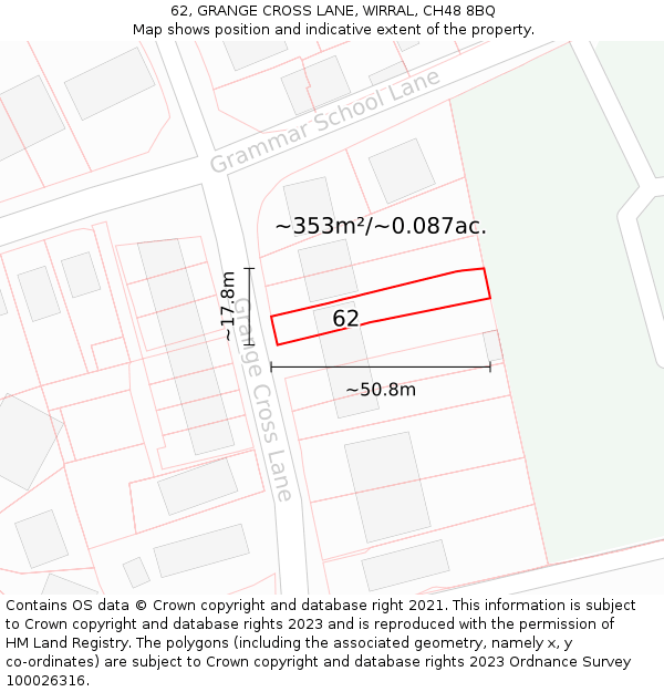 62, GRANGE CROSS LANE, WIRRAL, CH48 8BQ: Plot and title map