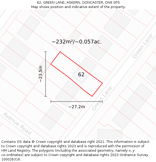 62, GREEN LANE, ASKERN, DONCASTER, DN6 0PS: Plot and title map