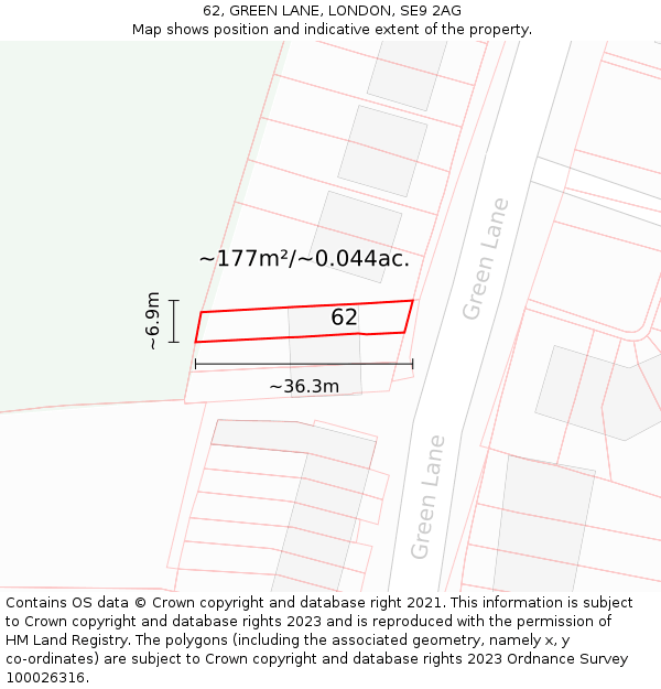 62, GREEN LANE, LONDON, SE9 2AG: Plot and title map