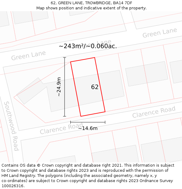 62, GREEN LANE, TROWBRIDGE, BA14 7DF: Plot and title map