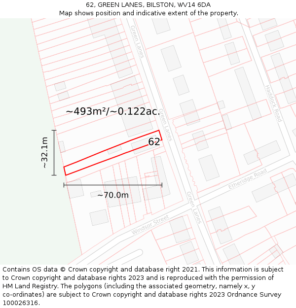 62, GREEN LANES, BILSTON, WV14 6DA: Plot and title map