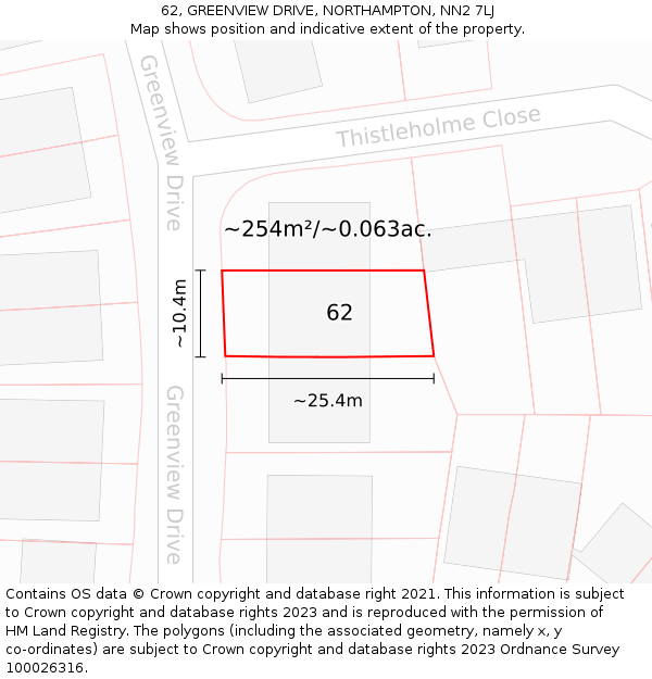 62, GREENVIEW DRIVE, NORTHAMPTON, NN2 7LJ: Plot and title map