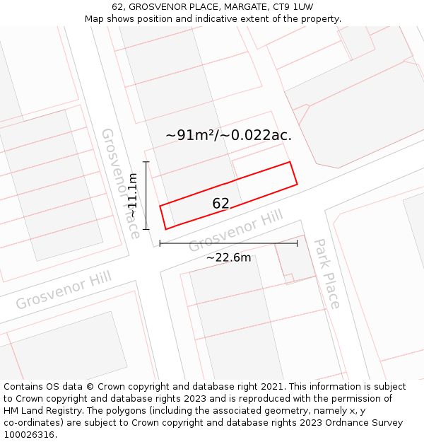 62, GROSVENOR PLACE, MARGATE, CT9 1UW: Plot and title map