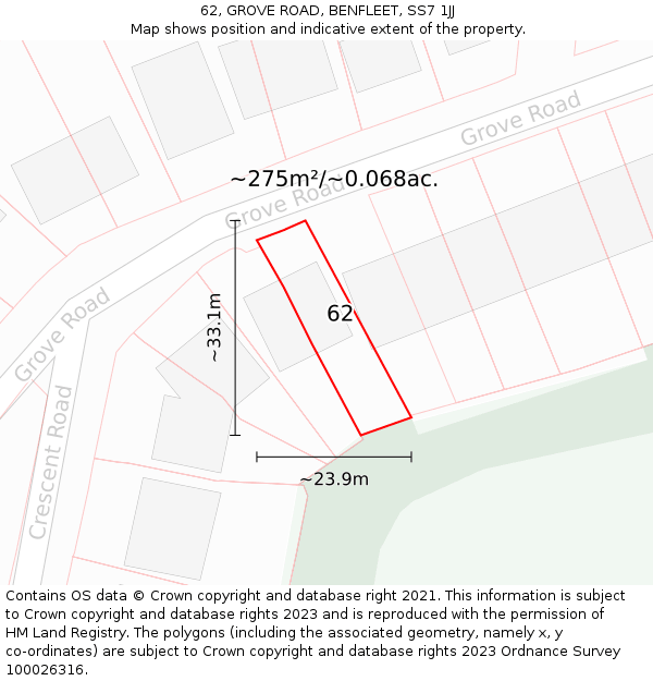 62, GROVE ROAD, BENFLEET, SS7 1JJ: Plot and title map