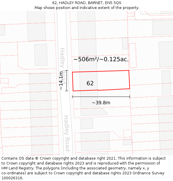 62, HADLEY ROAD, BARNET, EN5 5QS: Plot and title map