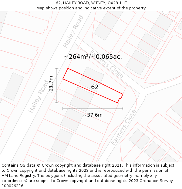 62, HAILEY ROAD, WITNEY, OX28 1HE: Plot and title map