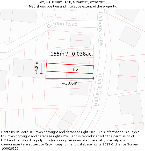 62, HALBERRY LANE, NEWPORT, PO30 2EZ: Plot and title map