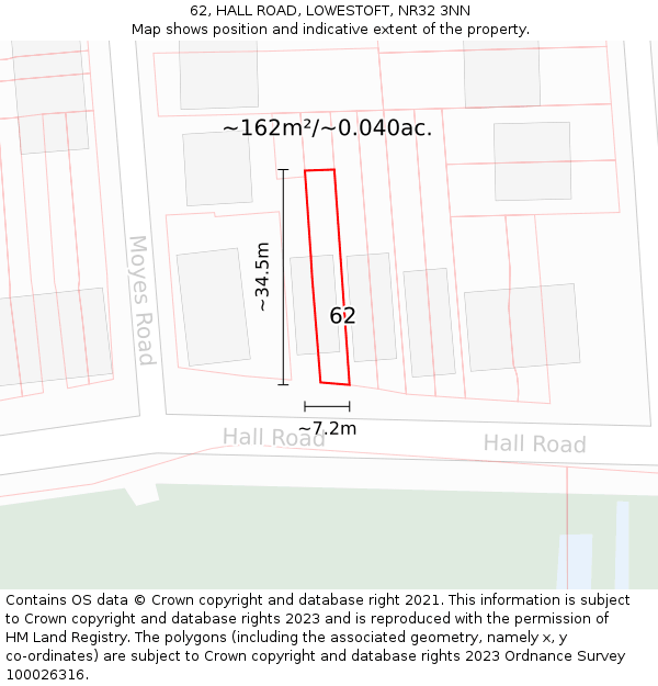 62, HALL ROAD, LOWESTOFT, NR32 3NN: Plot and title map