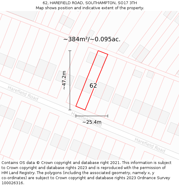 62, HAREFIELD ROAD, SOUTHAMPTON, SO17 3TH: Plot and title map