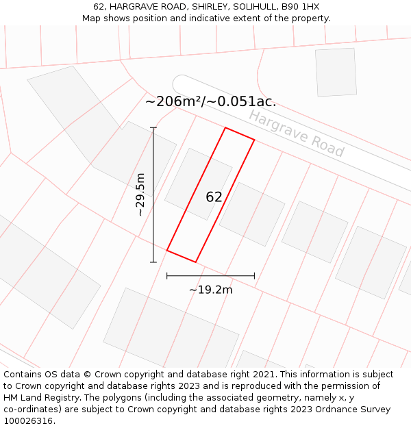 62, HARGRAVE ROAD, SHIRLEY, SOLIHULL, B90 1HX: Plot and title map