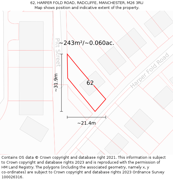 62, HARPER FOLD ROAD, RADCLIFFE, MANCHESTER, M26 3RU: Plot and title map