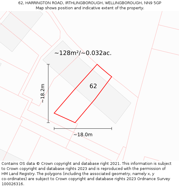 62, HARRINGTON ROAD, IRTHLINGBOROUGH, WELLINGBOROUGH, NN9 5GP: Plot and title map