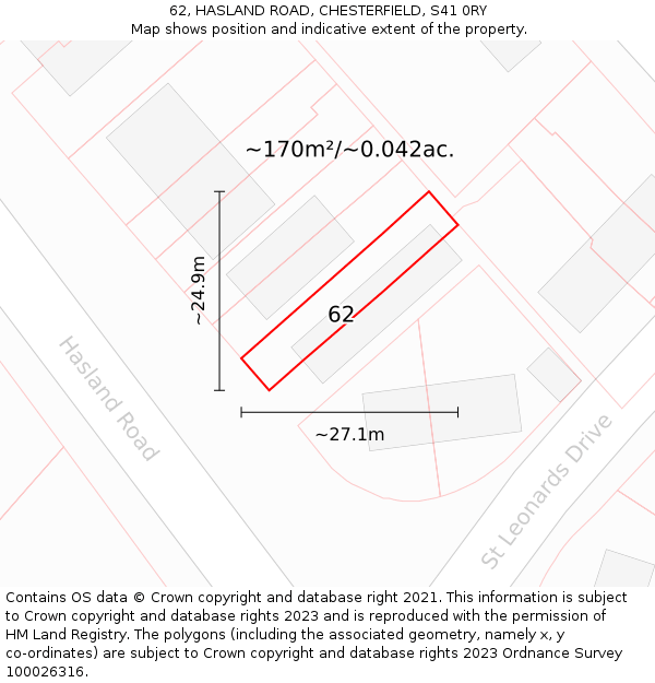 62, HASLAND ROAD, CHESTERFIELD, S41 0RY: Plot and title map