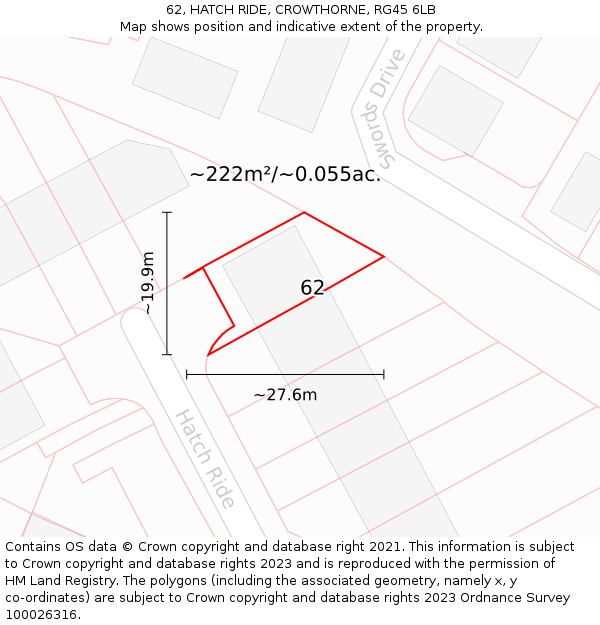 62, HATCH RIDE, CROWTHORNE, RG45 6LB: Plot and title map