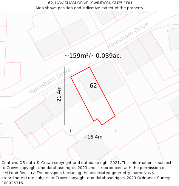 62, HAVISHAM DRIVE, SWINDON, SN25 1BH: Plot and title map