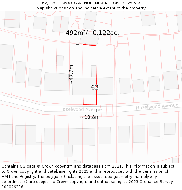 62, HAZELWOOD AVENUE, NEW MILTON, BH25 5LX: Plot and title map