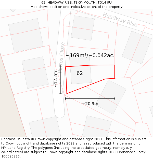 62, HEADWAY RISE, TEIGNMOUTH, TQ14 9UJ: Plot and title map