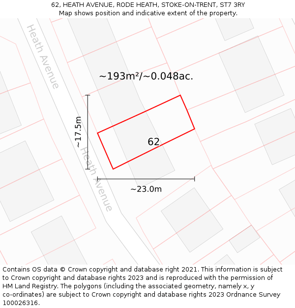 62, HEATH AVENUE, RODE HEATH, STOKE-ON-TRENT, ST7 3RY: Plot and title map