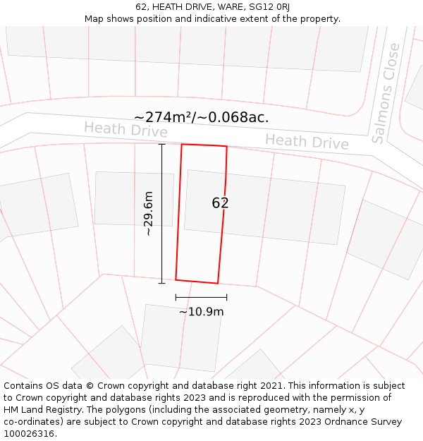 62, HEATH DRIVE, WARE, SG12 0RJ: Plot and title map