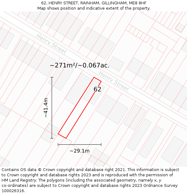 62, HENRY STREET, RAINHAM, GILLINGHAM, ME8 8HF: Plot and title map