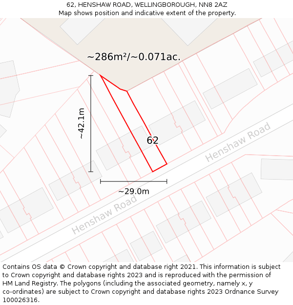 62, HENSHAW ROAD, WELLINGBOROUGH, NN8 2AZ: Plot and title map