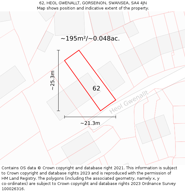 62, HEOL GWENALLT, GORSEINON, SWANSEA, SA4 4JN: Plot and title map