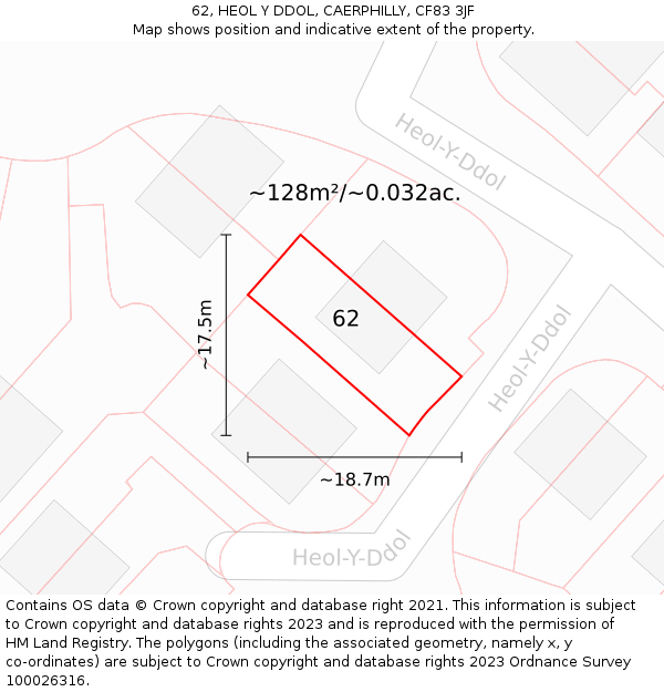 62, HEOL Y DDOL, CAERPHILLY, CF83 3JF: Plot and title map