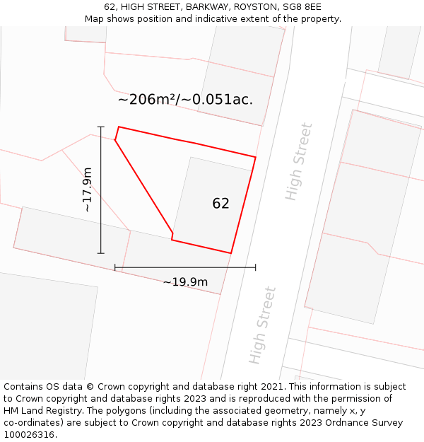 62, HIGH STREET, BARKWAY, ROYSTON, SG8 8EE: Plot and title map