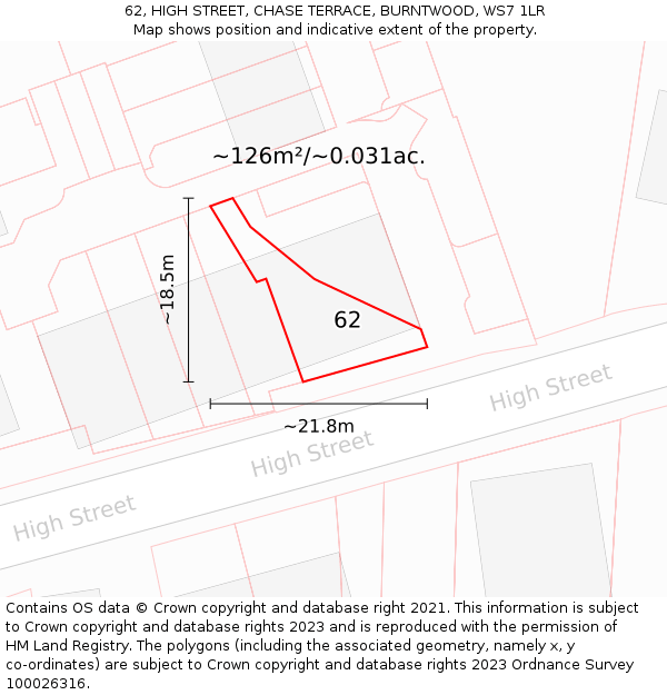 62, HIGH STREET, CHASE TERRACE, BURNTWOOD, WS7 1LR: Plot and title map