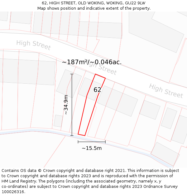 62, HIGH STREET, OLD WOKING, WOKING, GU22 9LW: Plot and title map