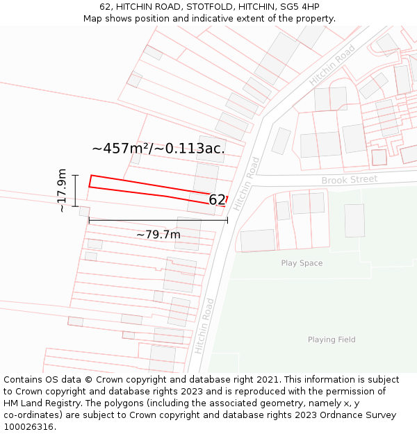 62, HITCHIN ROAD, STOTFOLD, HITCHIN, SG5 4HP: Plot and title map