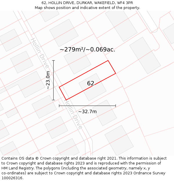 62, HOLLIN DRIVE, DURKAR, WAKEFIELD, WF4 3PR: Plot and title map