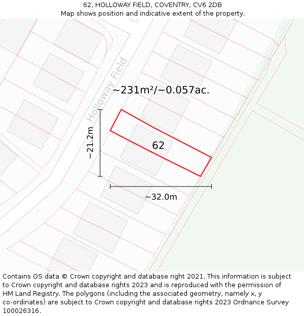 62, HOLLOWAY FIELD, COVENTRY, CV6 2DB: Plot and title map