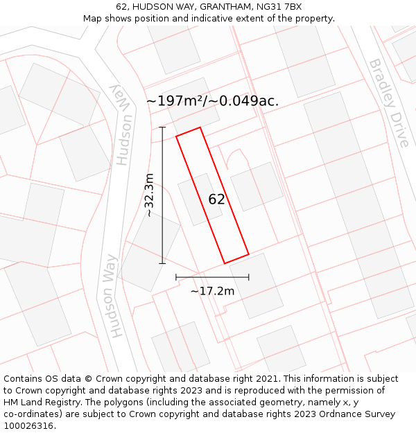 62, HUDSON WAY, GRANTHAM, NG31 7BX: Plot and title map