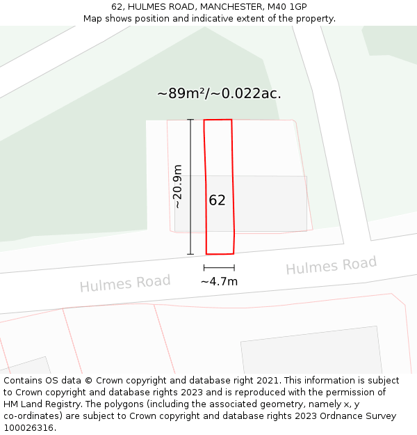 62, HULMES ROAD, MANCHESTER, M40 1GP: Plot and title map