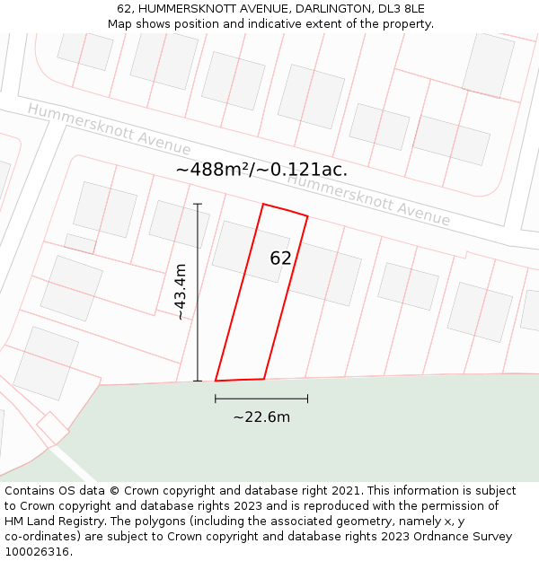 62, HUMMERSKNOTT AVENUE, DARLINGTON, DL3 8LE: Plot and title map