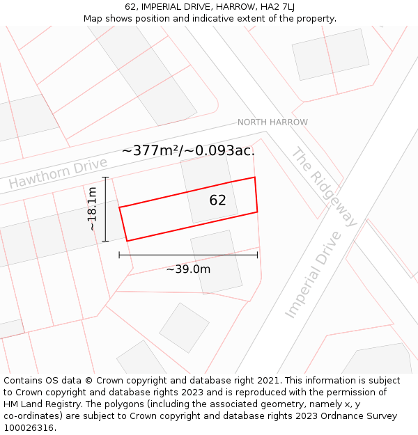 62, IMPERIAL DRIVE, HARROW, HA2 7LJ: Plot and title map