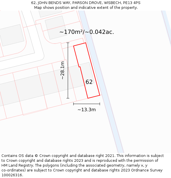 62, JOHN BENDS WAY, PARSON DROVE, WISBECH, PE13 4PS: Plot and title map