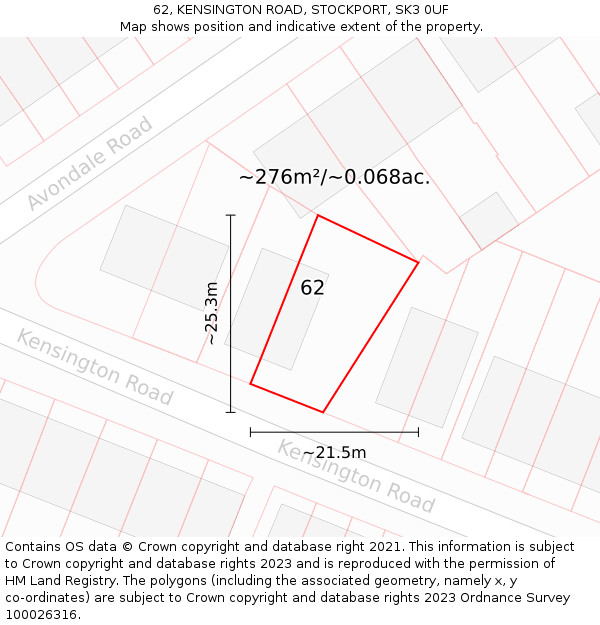 62, KENSINGTON ROAD, STOCKPORT, SK3 0UF: Plot and title map